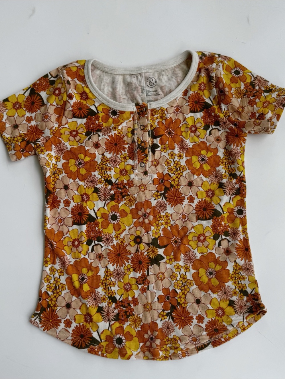T&B Girls' Short-Sleeve Floral Henley Top